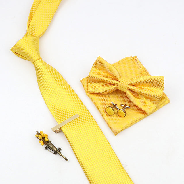 Tie Bowtie Set Black Pink Red Blue Purpple Polyester Jacquard Woven Necktie Cufflinks Brooches Ties - The Well Being The Well Being 16 Ludovick-TMB Tie Bowtie Set Black Pink Red Blue Purpple Polyester Jacquard Woven Necktie Cufflinks Brooches Ties