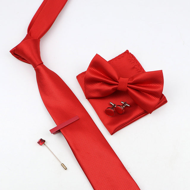 Tie Bowtie Set Black Pink Red Blue Purpple Polyester Jacquard Woven Necktie Cufflinks Brooches Ties - The Well Being The Well Being 26 Ludovick-TMB Tie Bowtie Set Black Pink Red Blue Purpple Polyester Jacquard Woven Necktie Cufflinks Brooches Ties