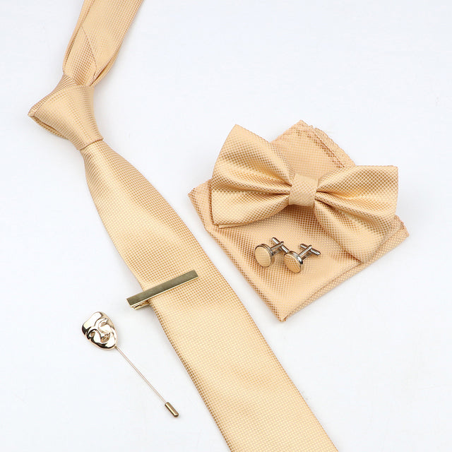 Tie Bowtie Set Black Pink Red Blue Purpple Polyester Jacquard Woven Necktie Cufflinks Brooches Ties - The Well Being The Well Being 38 Ludovick-TMB Tie Bowtie Set Black Pink Red Blue Purpple Polyester Jacquard Woven Necktie Cufflinks Brooches Ties