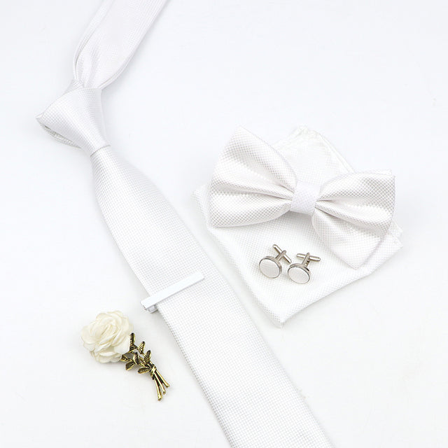 Tie Bowtie Set Black Pink Red Blue Purpple Polyester Jacquard Woven Necktie Cufflinks Brooches Ties - The Well Being The Well Being 48 Ludovick-TMB Tie Bowtie Set Black Pink Red Blue Purpple Polyester Jacquard Woven Necktie Cufflinks Brooches Ties