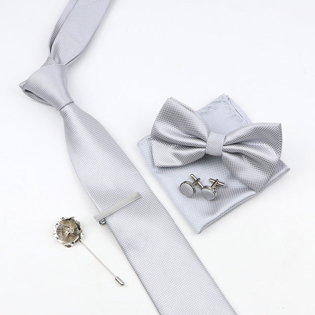 Tie Bowtie Set Black Pink Red Blue Purpple Polyester Jacquard Woven Necktie Cufflinks Brooches Ties - The Well Being The Well Being 42 Ludovick-TMB Tie Bowtie Set Black Pink Red Blue Purpple Polyester Jacquard Woven Necktie Cufflinks Brooches Ties