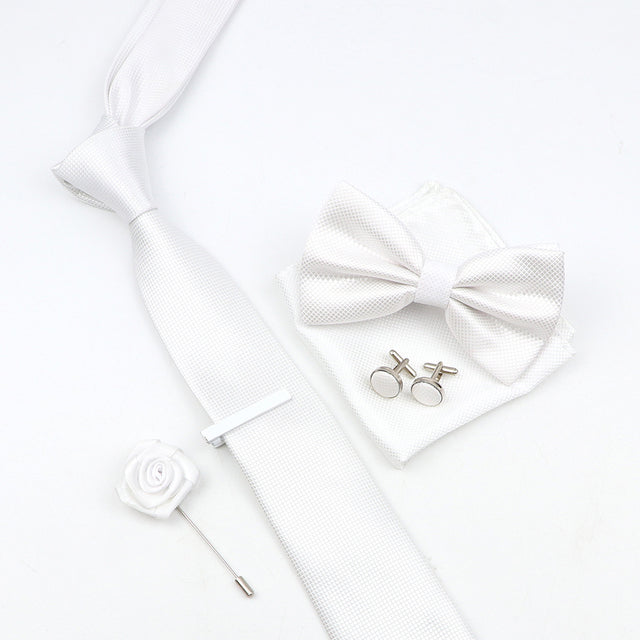 Tie Bowtie Set Black Pink Red Blue Purpple Polyester Jacquard Woven Necktie Cufflinks Brooches Ties - The Well Being The Well Being 49 Ludovick-TMB Tie Bowtie Set Black Pink Red Blue Purpple Polyester Jacquard Woven Necktie Cufflinks Brooches Ties