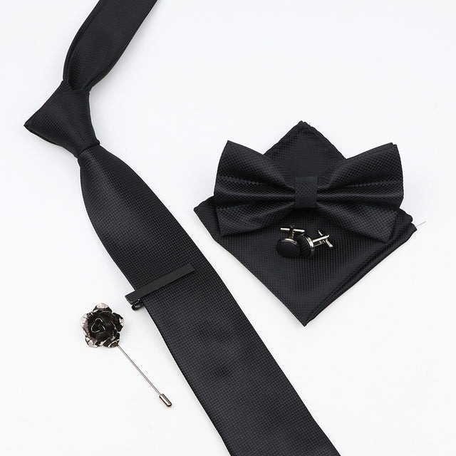 Tie Bowtie Set Black Pink Red Blue Purpple Polyester Jacquard Woven Necktie Cufflinks Brooches Ties - The Well Being The Well Being 52 Ludovick-TMB Tie Bowtie Set Black Pink Red Blue Purpple Polyester Jacquard Woven Necktie Cufflinks Brooches Ties