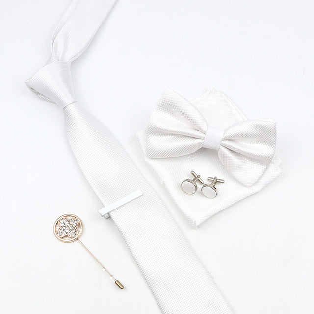 Tie Bowtie Set Black Pink Red Blue Purpple Polyester Jacquard Woven Necktie Cufflinks Brooches Ties - The Well Being The Well Being 46 Ludovick-TMB Tie Bowtie Set Black Pink Red Blue Purpple Polyester Jacquard Woven Necktie Cufflinks Brooches Ties