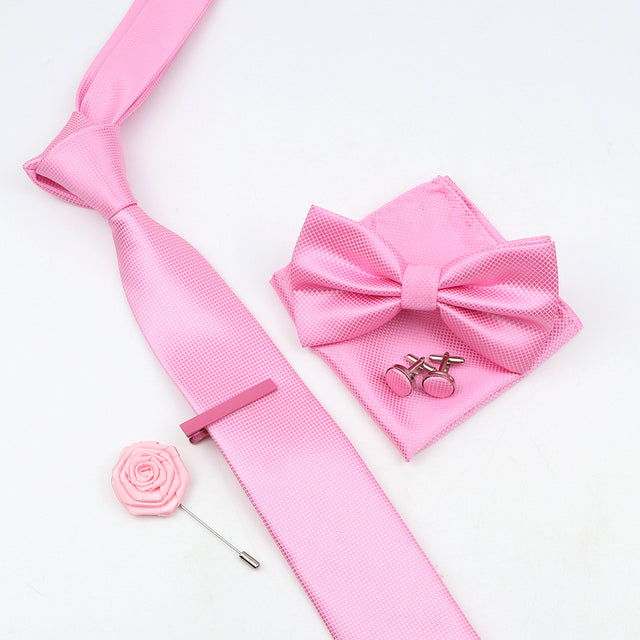 Tie Bowtie Set Black Pink Red Blue Purpple Polyester Jacquard Woven Necktie Cufflinks Brooches Ties - The Well Being The Well Being 54 Ludovick-TMB Tie Bowtie Set Black Pink Red Blue Purpple Polyester Jacquard Woven Necktie Cufflinks Brooches Ties