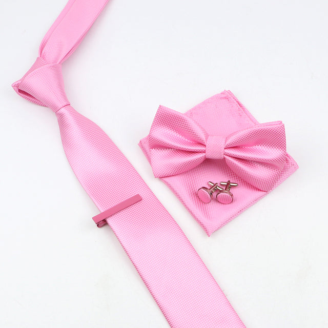 Tie Bowtie Set Black Pink Red Blue Purpple Polyester Jacquard Woven Necktie Cufflinks Brooches Ties - The Well Being The Well Being 53 Ludovick-TMB Tie Bowtie Set Black Pink Red Blue Purpple Polyester Jacquard Woven Necktie Cufflinks Brooches Ties