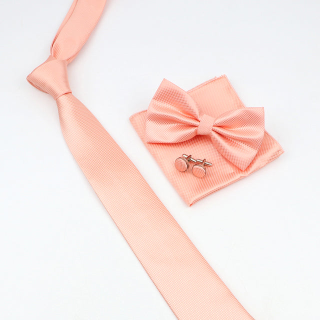 Tie Bowtie Set Black Pink Red Blue Purpple Polyester Jacquard Woven Necktie Cufflinks Brooches Ties - The Well Being The Well Being Ludovick-TMB Tie Bowtie Set Black Pink Red Blue Purpple Polyester Jacquard Woven Necktie Cufflinks Brooches Ties