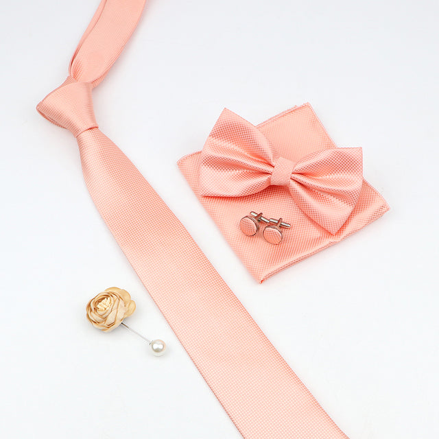 Tie Bowtie Set Black Pink Red Blue Purpple Polyester Jacquard Woven Necktie Cufflinks Brooches Ties - The Well Being The Well Being Ludovick-TMB Tie Bowtie Set Black Pink Red Blue Purpple Polyester Jacquard Woven Necktie Cufflinks Brooches Ties