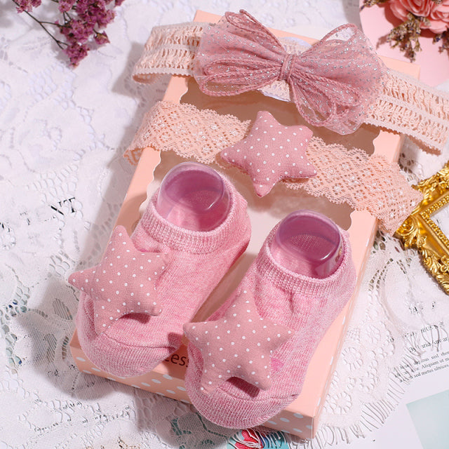 Slipper Socks Headband, Foot Socks Lace Crown Hair Band - The Well Being The Well Being FW-26 / 0-12Months / Cotton Ludovick-TMB Slipper Socks Headband, Foot Socks Lace Crown Hair Band