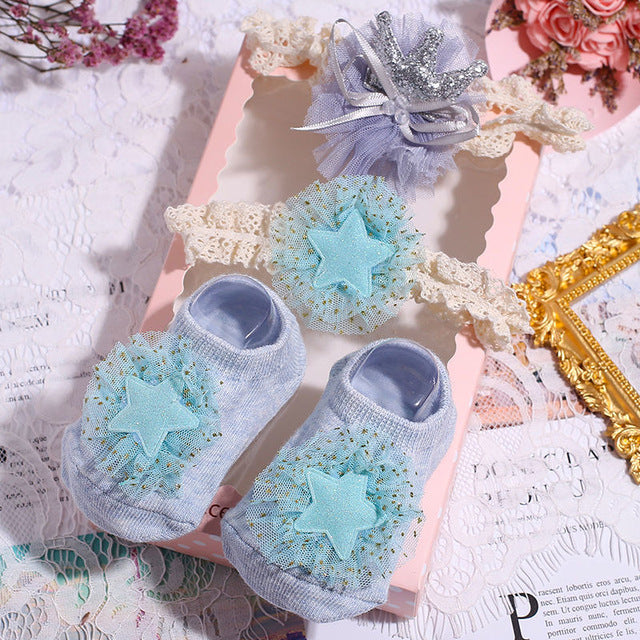 Slipper Socks Headband, Foot Socks Lace Crown Hair Band - The Well Being The Well Being FW-17 / 0-12Months / Cotton Ludovick-TMB Slipper Socks Headband, Foot Socks Lace Crown Hair Band