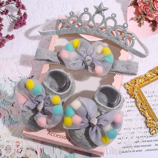 Slipper Socks Headband, Foot Socks Lace Crown Hair Band - The Well Being The Well Being FW-07 / 0-12Months / Cotton Ludovick-TMB Slipper Socks Headband, Foot Socks Lace Crown Hair Band