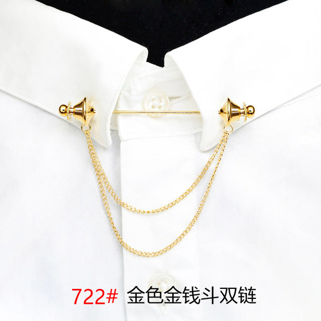 Simple Personality Gold Color Pins Brooches Metal Chain Tassel Shirt Collar Lapel Pin - The Well Being The Well Being 722 Ludovick-TMB Simple Personality Gold Color Pins Brooches Metal Chain Tassel Shirt Collar Lapel Pin
