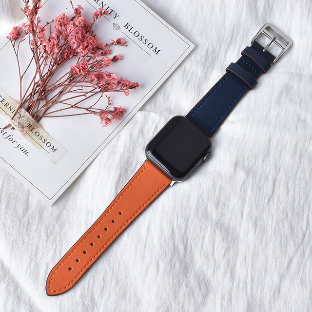 High quality Leather loop Band - The Well Being The Well Being Indigo Orange / 42mm or 44mm or 45mm Ludovick-TMB High quality Leather loop Band