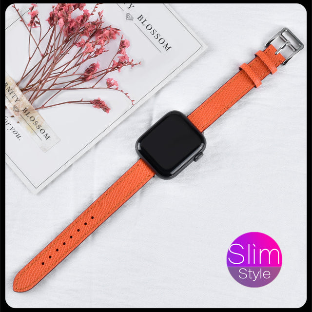 High quality Leather loop Band - The Well Being The Well Being Slim Orange 2 / 42mm or 44mm or 45mm Ludovick-TMB High quality Leather loop Band