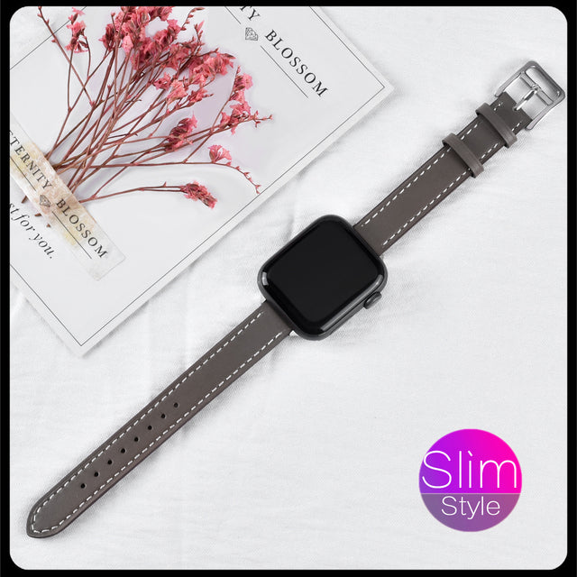 High quality Leather loop Band - The Well Being The Well Being Slim Gray / 38mm or 40mm or 41MM Ludovick-TMB High quality Leather loop Band