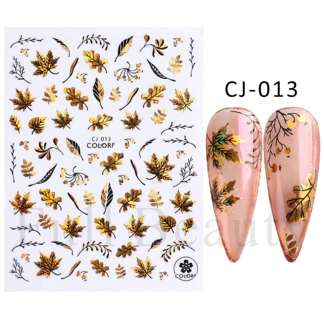 Manicure Stickers White Laser Gold Fall Leaves Decals Sliders Nail Art Decor - The Well Being The Well Being Ludovick-TMB Manicure Stickers White Laser Gold Fall Leaves Decals Sliders Nail Art Decor