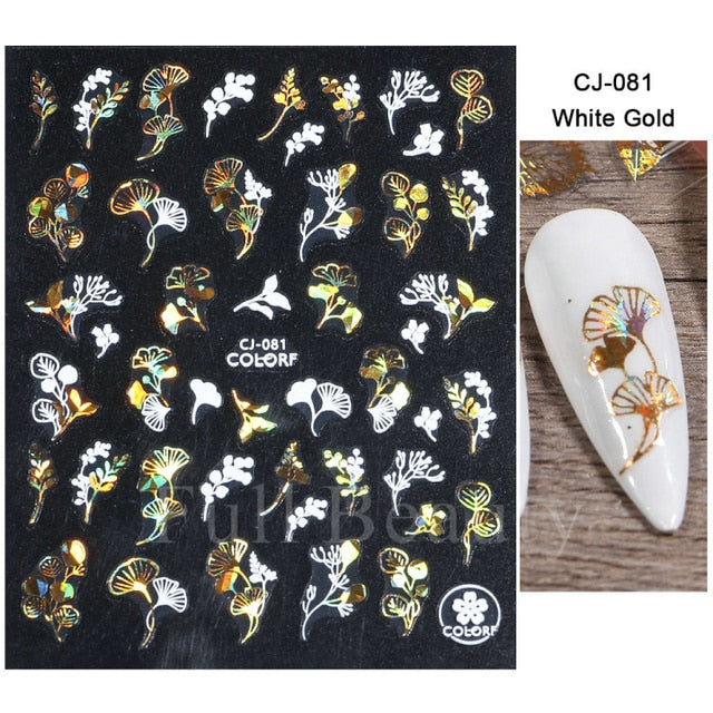 Manicure Stickers White Laser Gold Fall Leaves Decals Sliders Nail Art Decor - The Well Being The Well Being Ludovick-TMB Manicure Stickers White Laser Gold Fall Leaves Decals Sliders Nail Art Decor