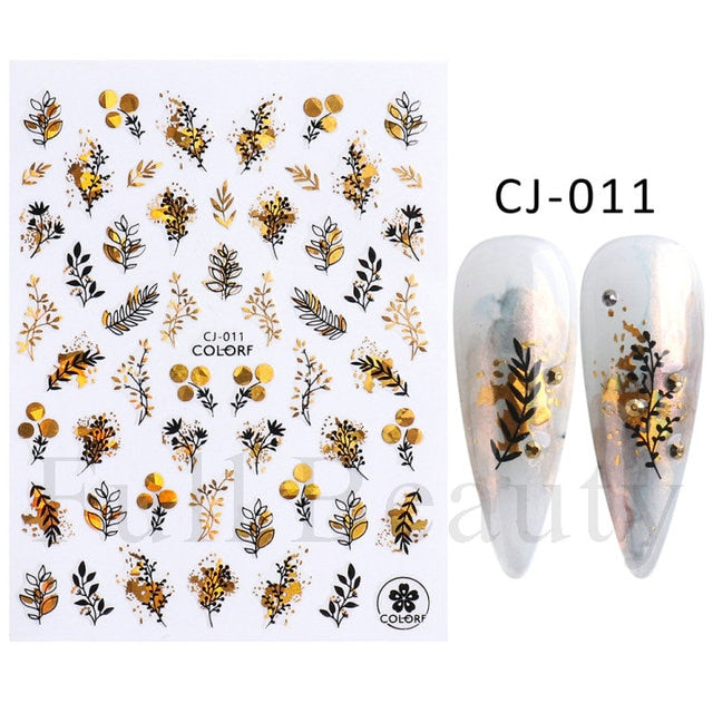 Manicure Stickers White Laser Gold Fall Leaves Decals Sliders Nail Art Decor - The Well Being The Well Being CJ-011 Black Gold Ludovick-TMB Manicure Stickers White Laser Gold Fall Leaves Decals Sliders Nail Art Decor
