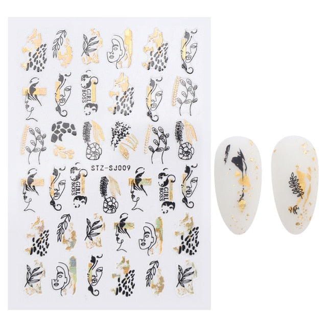Manicure Stickers White Laser Gold Fall Leaves Decals Sliders Nail Art Decor - The Well Being The Well Being STZ-SJ009 Black gold Ludovick-TMB Manicure Stickers White Laser Gold Fall Leaves Decals Sliders Nail Art Decor