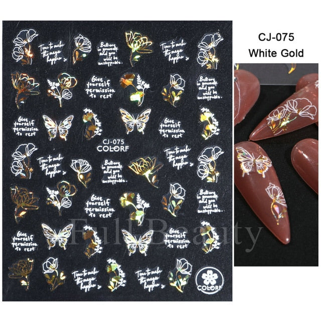 Manicure Stickers White Laser Gold Fall Leaves Decals Sliders Nail Art Decor - The Well Being The Well Being CJ-075 White Gold Ludovick-TMB Manicure Stickers White Laser Gold Fall Leaves Decals Sliders Nail Art Decor