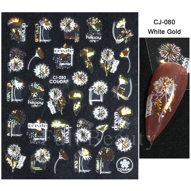 Manicure Stickers White Laser Gold Fall Leaves Decals Sliders Nail Art Decor - The Well Being The Well Being CJ-080 White Gold Ludovick-TMB Manicure Stickers White Laser Gold Fall Leaves Decals Sliders Nail Art Decor