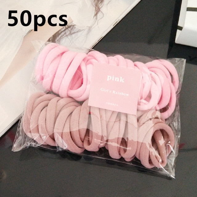 High-Quality Elastic Nylon Hair Bands For Girls Colorful Rubber Band Kids Hair Accessories Headdress Hair Ties - The Well Being The Well Being pink 50PCS Ludovick-TMB High-Quality Elastic Nylon Hair Bands For Girls Colorful Rubber Band Kids Hair Accessories Headdress Hair Ties