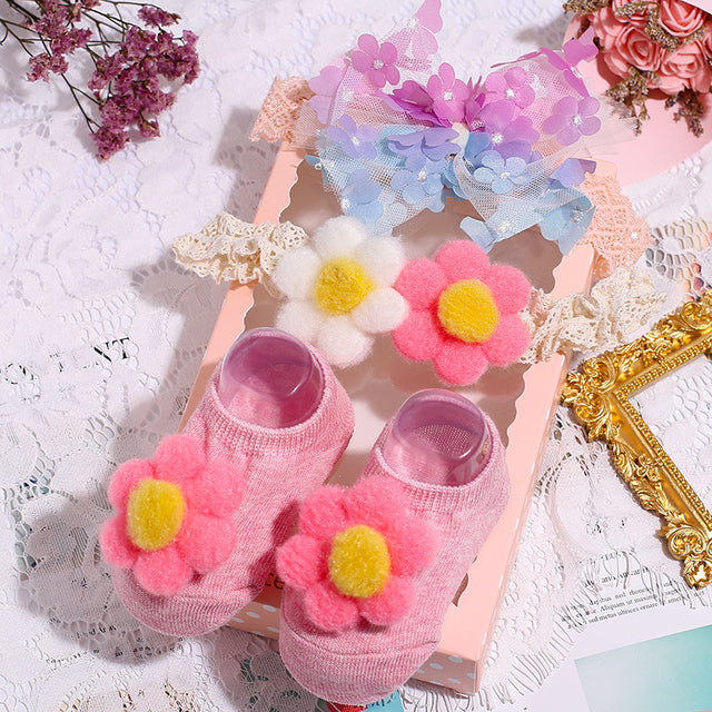 Slipper Socks Headband, Foot Socks Lace Crown Hair Band - The Well Being The Well Being FW-28 / 0-12Months / Cotton Ludovick-TMB Slipper Socks Headband, Foot Socks Lace Crown Hair Band