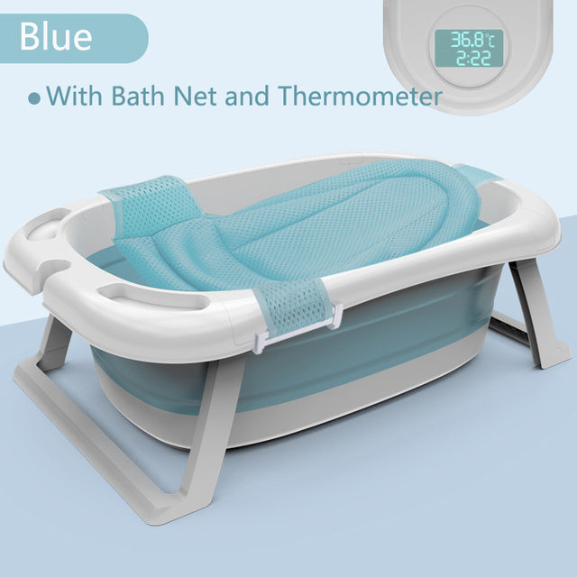 Folding Baby Bath Tub Eco-friendly Smart Bath Bucket Large Bidet Kid - The Well Being The Well Being Blue Net Thermometer Ludovick-TMB Folding Baby Bath Tub Eco-friendly Smart Bath Bucket Large Bidet Kid