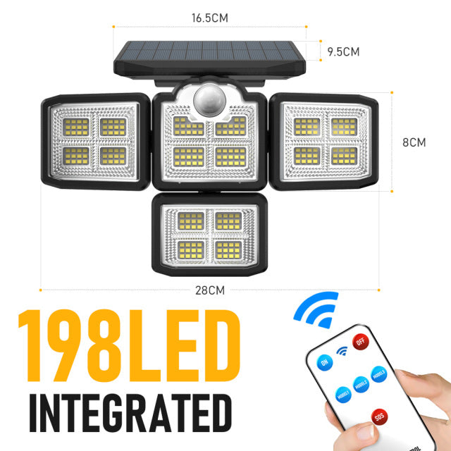 Solar Led Lights 4 Head Motion Sensor 270 Wide Angle Lighting Waterproof Remote Control - The Well Being The Well Being Integrated-198 LED / China Ludovick-TMB Solar Led Lights 4 Head Motion Sensor 270 Wide Angle Lighting Waterproof Remote Control