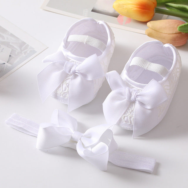 Baby Shoes Baptism White Bowknot Baby Girl Lace Shoes Headband Set Toddler Prewalker Cute Baby Soft Shoes for 0-18M Kids - The Well Being The Well Being White / 13-18Months Ludovick-TMB Baby Shoes Baptism White Bowknot Baby Girl Lace Shoes Headband Set Toddler Prewalker Cute Baby Soft Shoes for 0-18M Kids