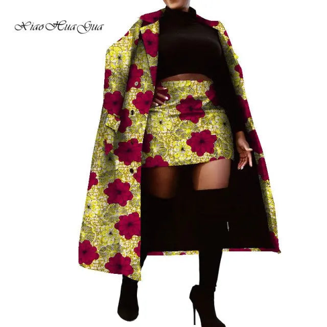 Set of Traditional African Long Trench Coat Skirt Set - The Well Being The Well Being FP6376 / 6XL Ludovick-TMB Set of Traditional African Long Trench Coat Skirt Set