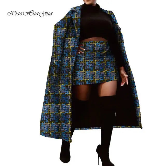 Set of Traditional African Long Trench Coat Skirt Set - The Well Being The Well Being Ludovick-TMB Set of Traditional African Long Trench Coat Skirt Set