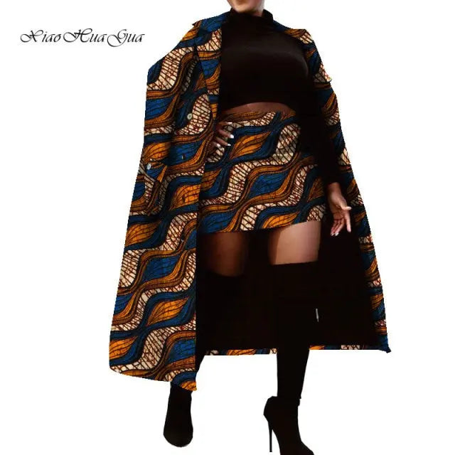 Set of Traditional African Long Trench Coat Skirt Set - The Well Being The Well Being Ludovick-TMB Set of Traditional African Long Trench Coat Skirt Set